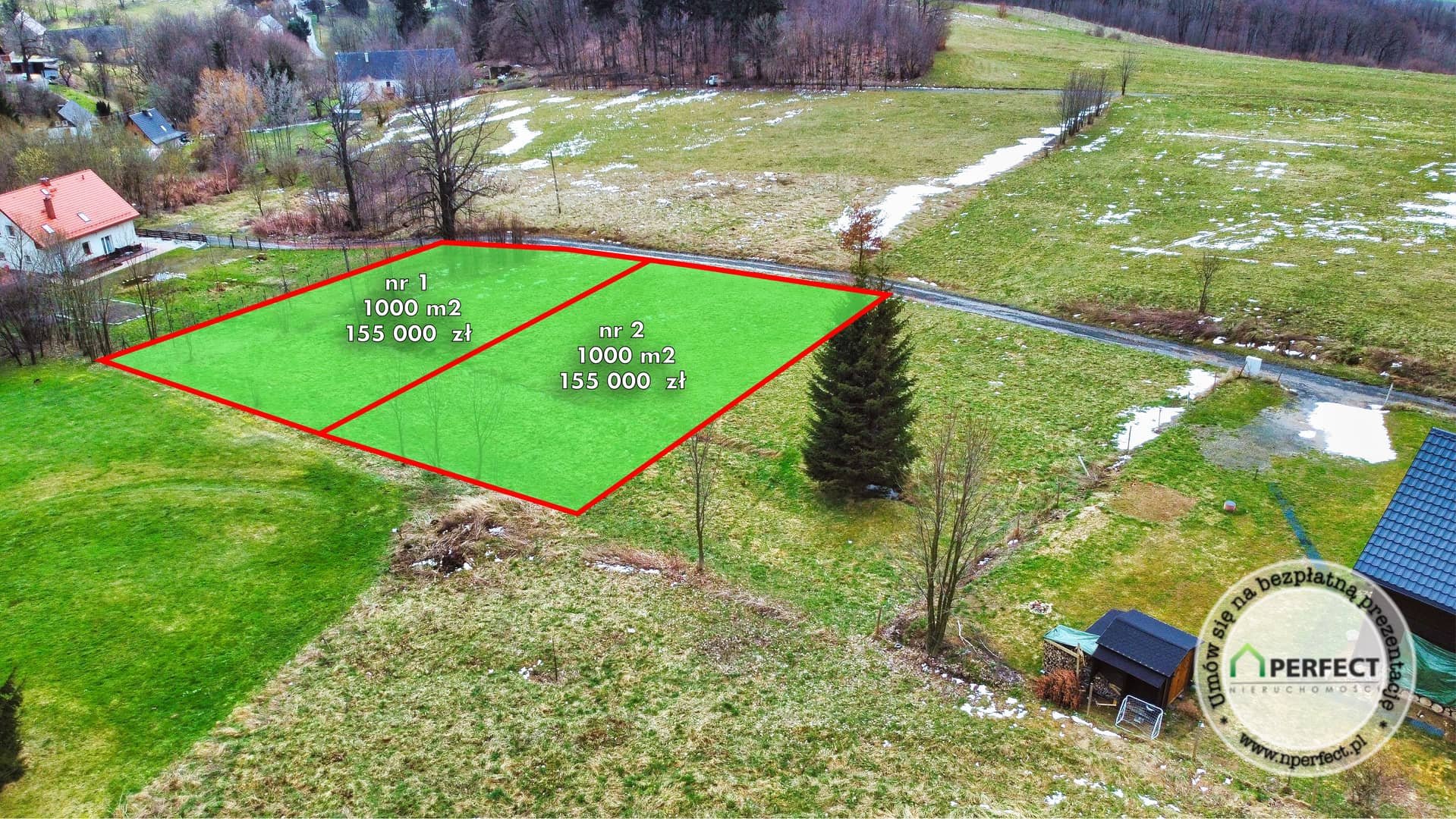 Działka budowlana 1000m² Komarno z widokiem
