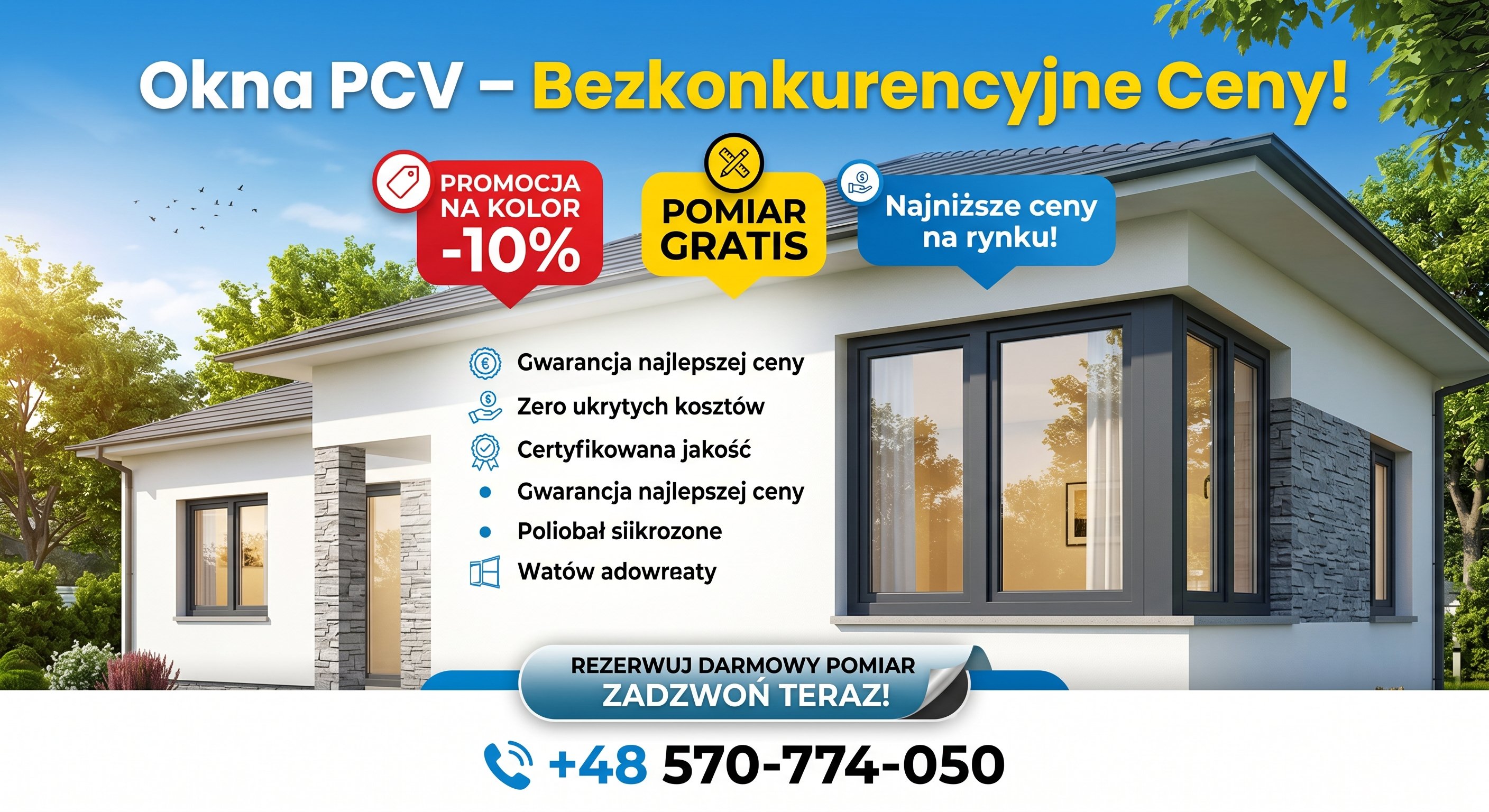 Okna PCV – Bezkonkurencyjne Ceny! | Promocja na kolor -10% | Pomiar GRATIS