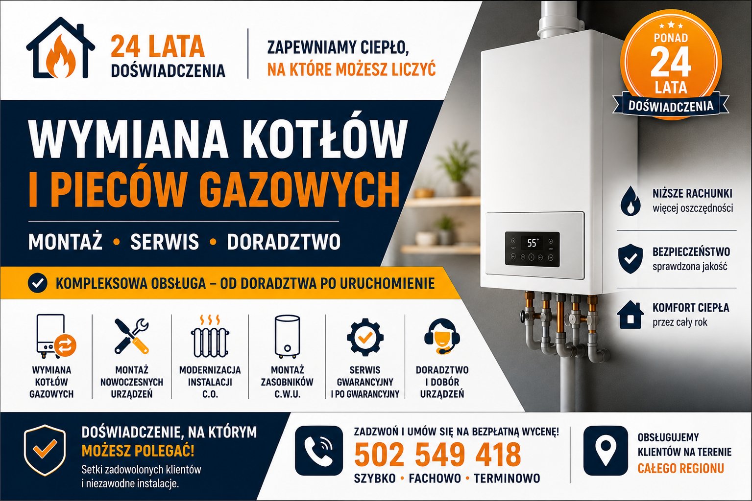 Wymiana piecy, kotłów gazowych, montaż instalacji, serwis