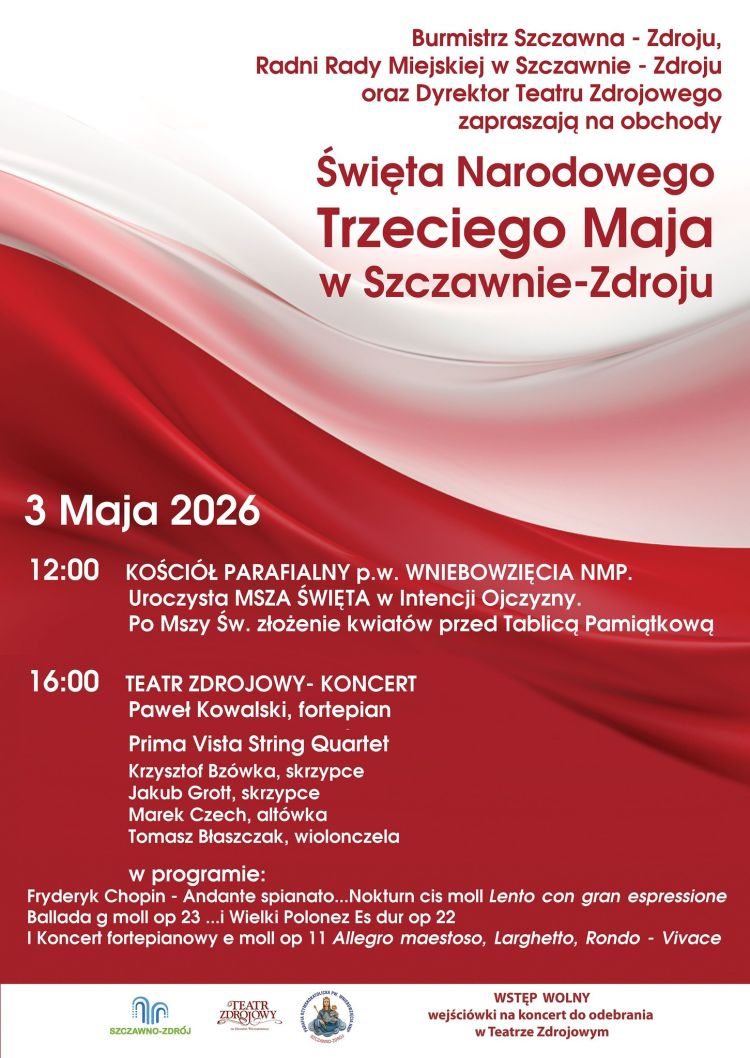 Koncert fortepianowy Pawła Kowalskiego z Prima Vista String Quartet. Święto Narodowe Trzeciego Maja