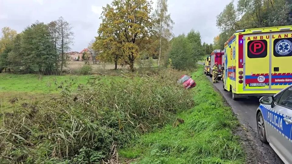 Czerwony Citroen w rowie