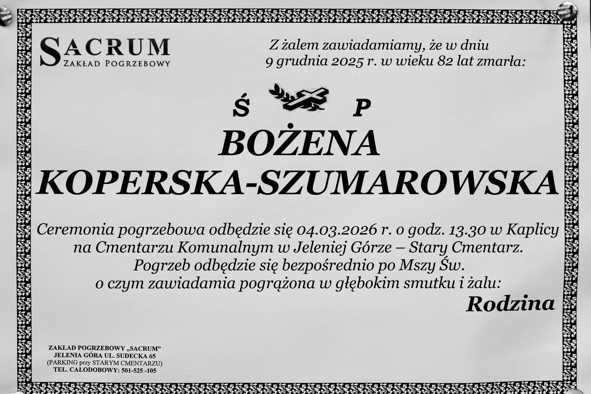 Zmarła Bożena Koperska–Szumarowska