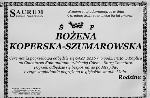 Zmarła Bożena Koperska–Szumarowska
