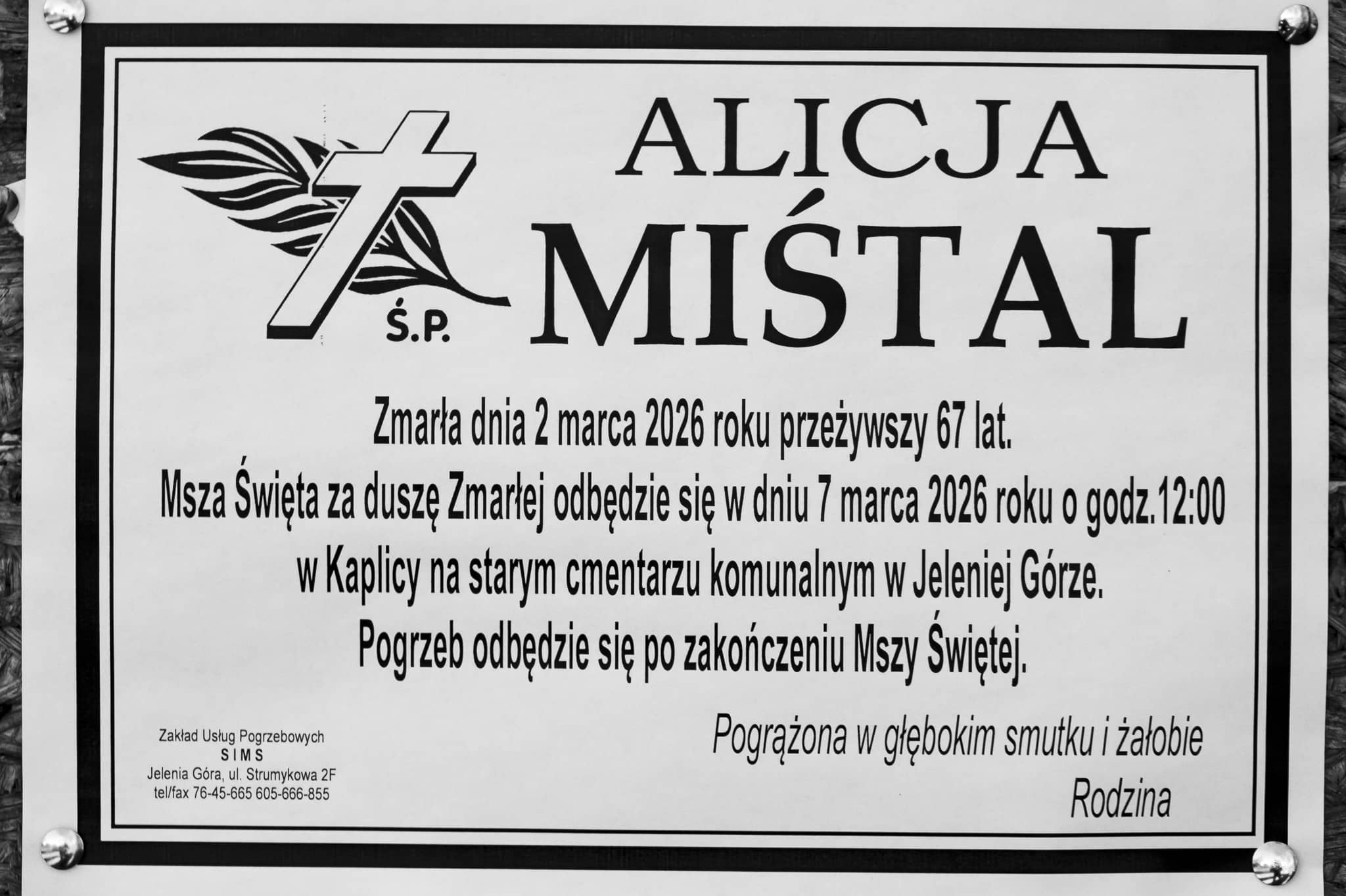 Zmarła Alicja Mistal