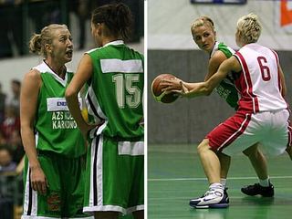Iwona Kaszuwara oraz Joanna Szczuraszek. Rozgrywająca Monika Krawczyszyn-Samiec, w obronie Monika Krawiec.
