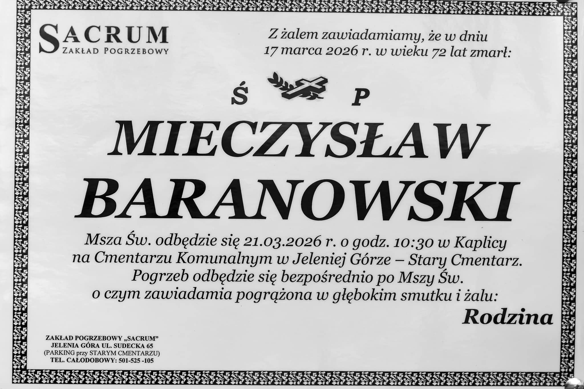 Zmarł Mieczysław Baranowski