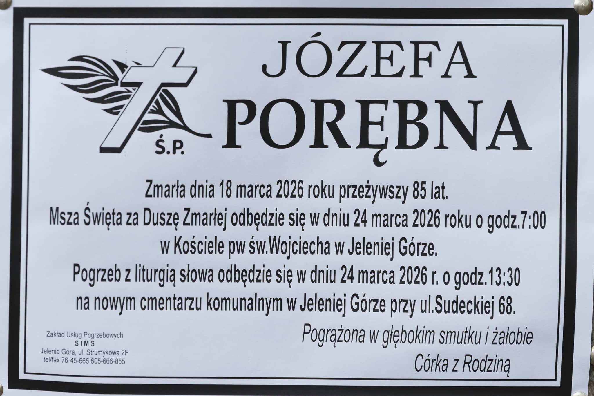 Zmarła Józefa Porębna