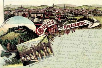 Jedna z pierwszych pocztówek z panoramą Jeleniej Góry: koniec wieku XIX.