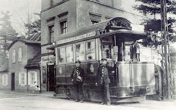 Jeden z pierwszych gazowych tramwajów w Hirschbergu. Końcówka XIX wieku.