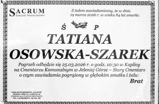 Zmarła Tatiana Osowska–Szarek