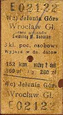 Kolejny eksponat naszego „muzeum”: trzecią klasą pociągiem do Wrocławia przez Świdnicę i Sobótkę.