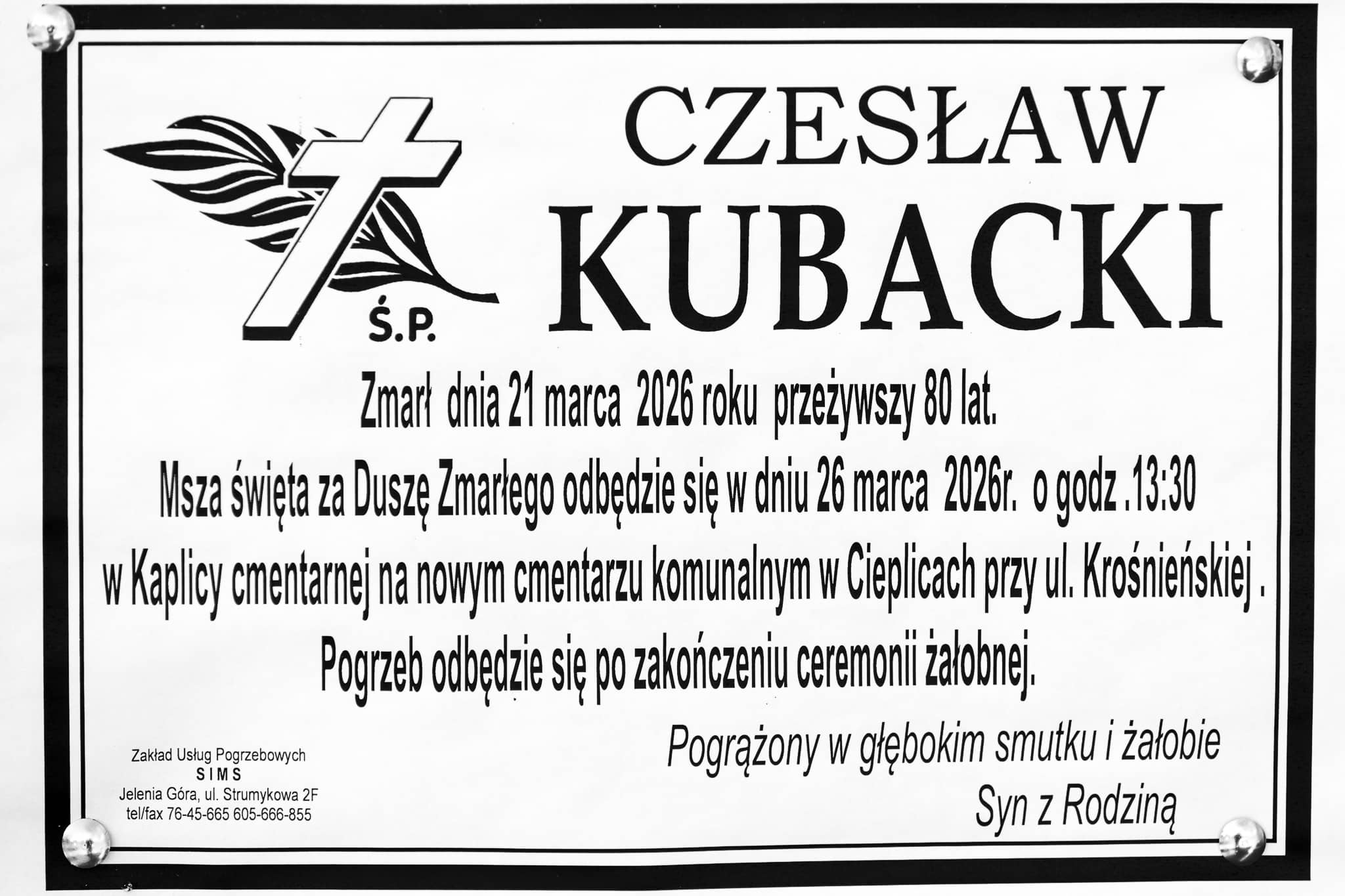 Zmarł Czesław Kubacki