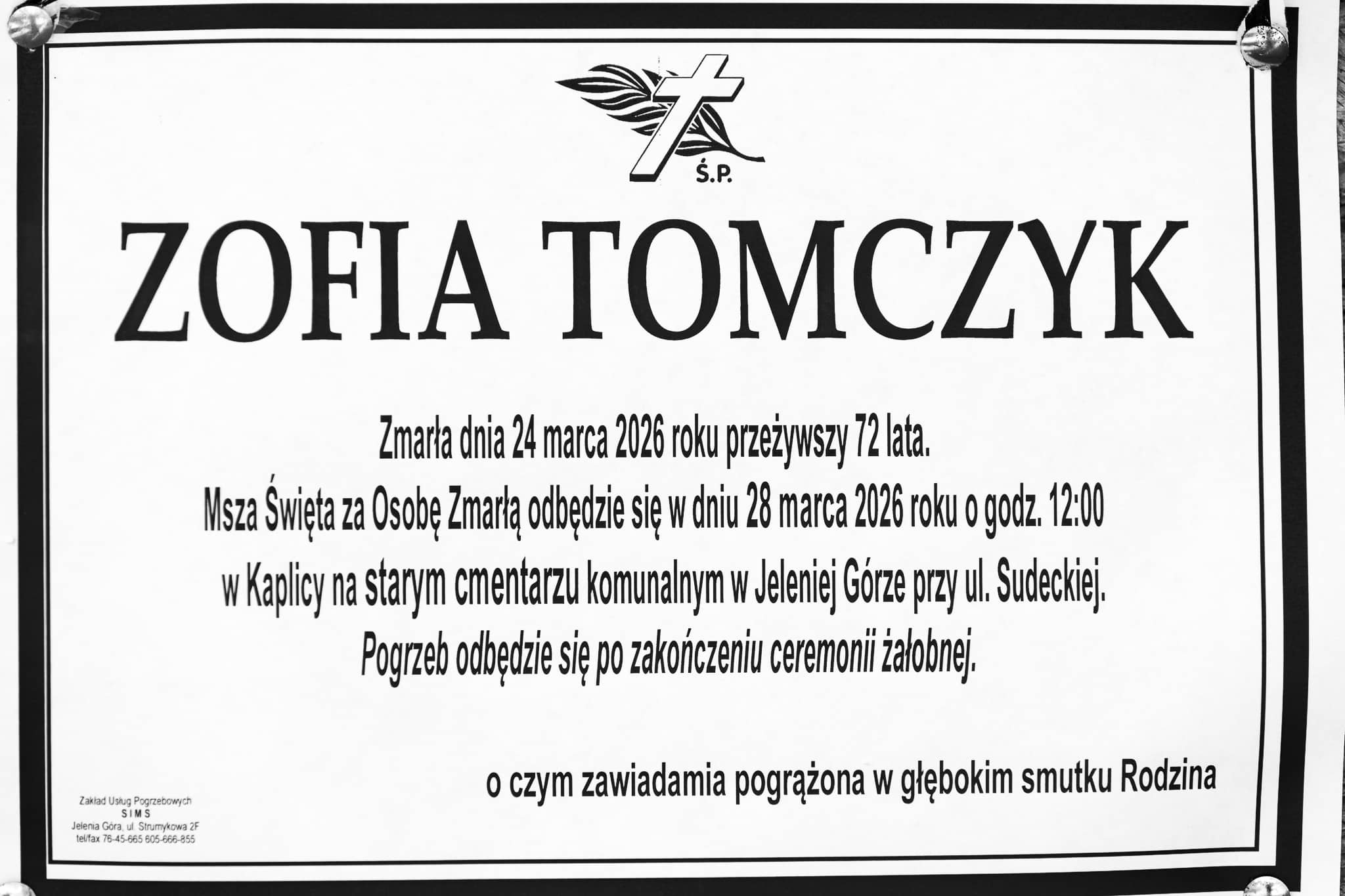 Zmarła Zofia Tomczyk