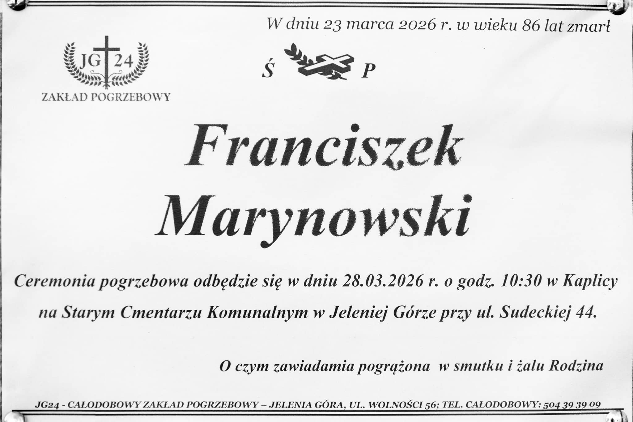 Zmarł Franciszek Marynowski