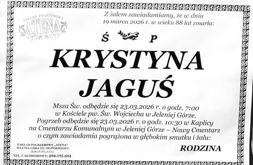 Zmarła Krystyna Jaguś