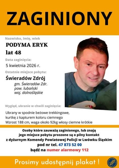 Policja poszukuje 48–letniego Eryka