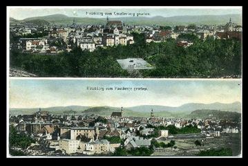 Jedno miasto, dwa widoki. Panoramy z Hausbergu (Wzgórze Krzywoustego) oraz Cavalierbergu (Wzgórze Kościuszki).