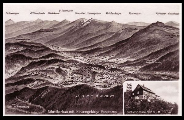 Szklarska Poręba – panorama miasta z widoczną linią kolejową.