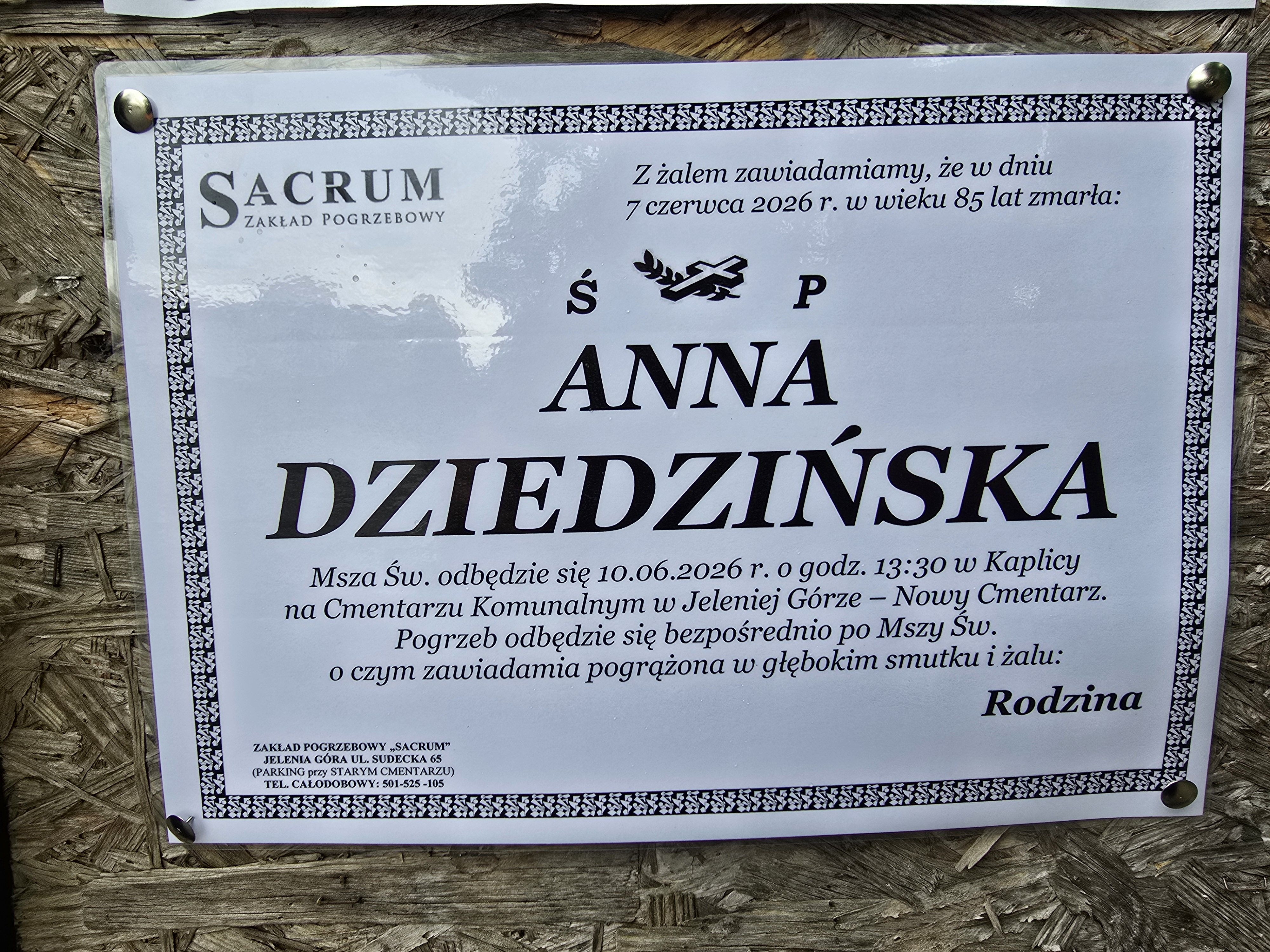 Zmarła Anna Dziedzińska