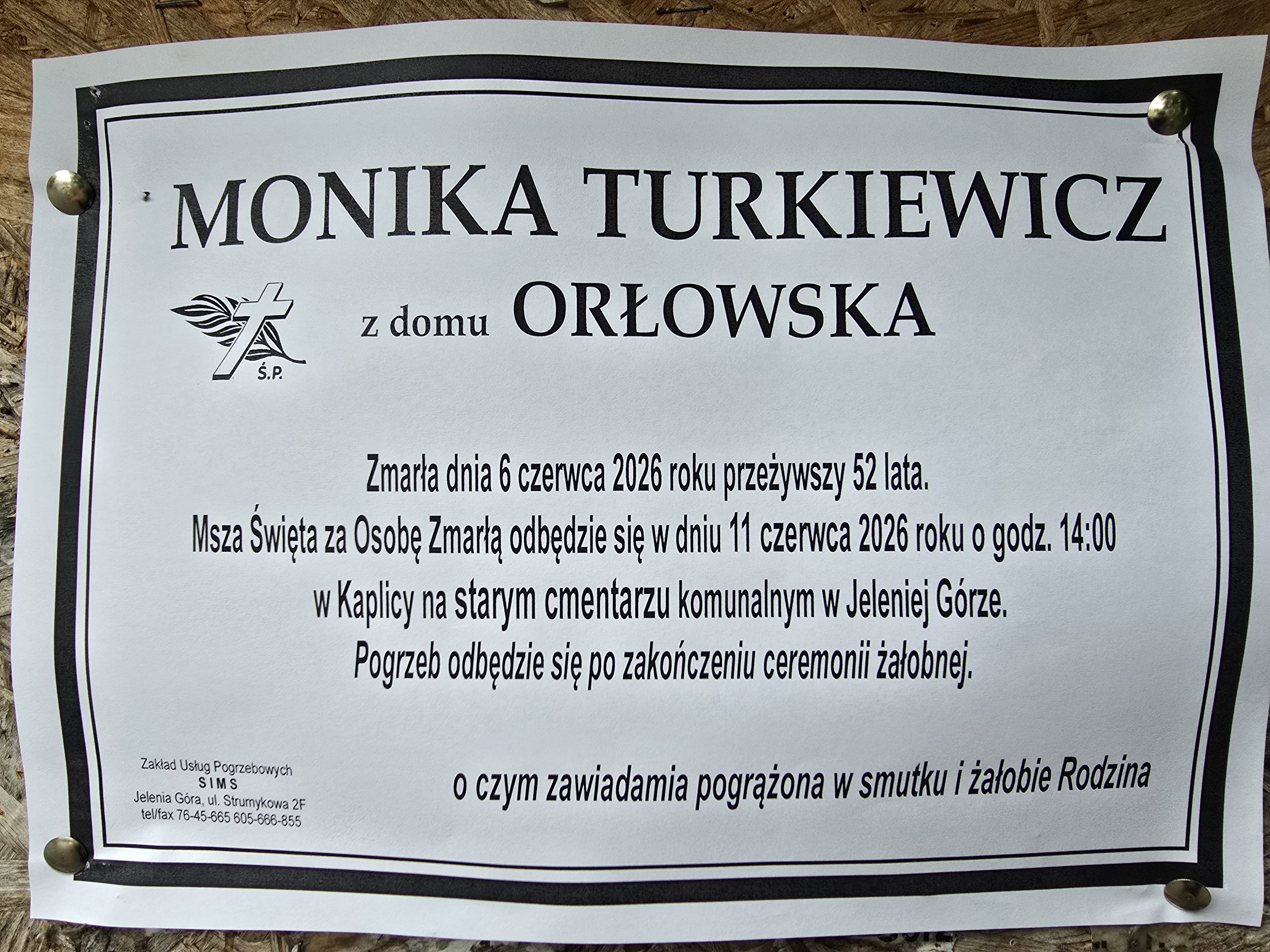 Zmarła Monika Turkiewicz z d. Orłowska