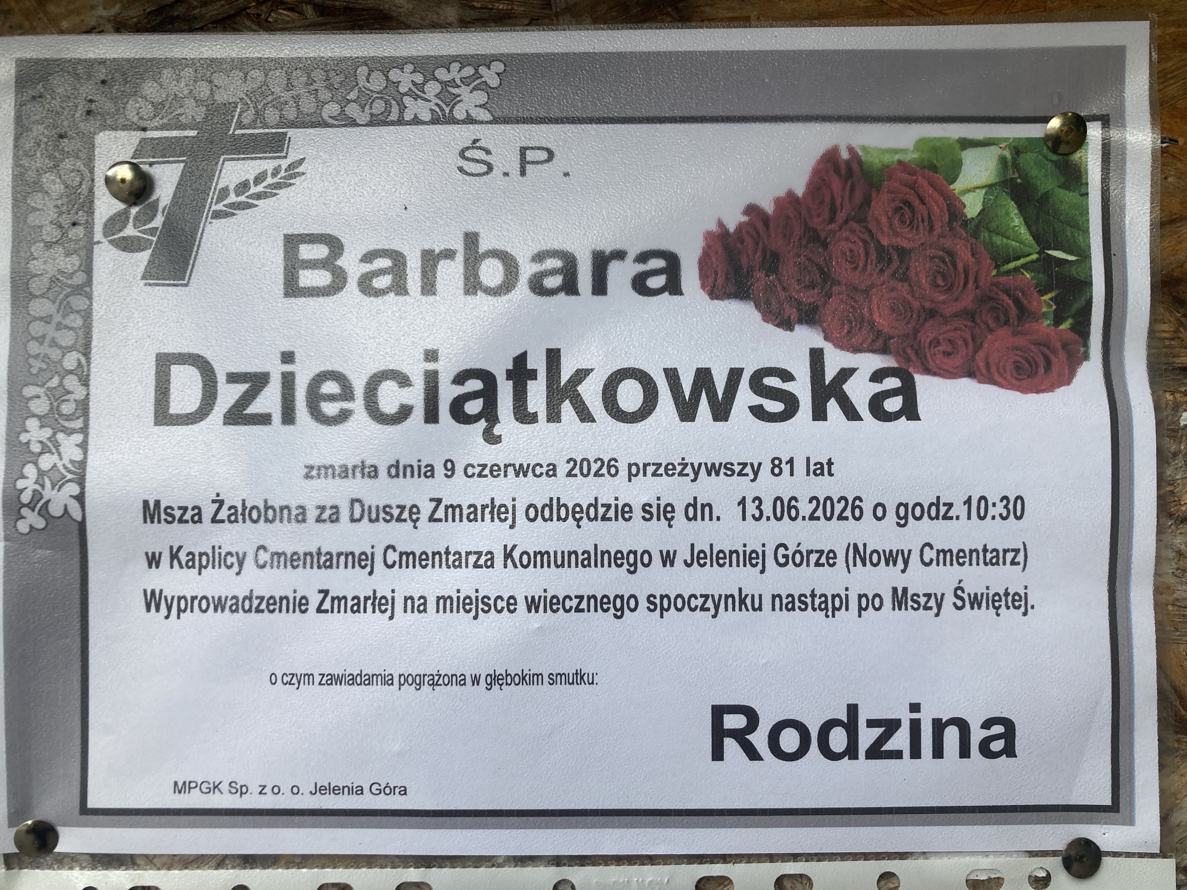 Zmarła Barbara Dzieciątkowska