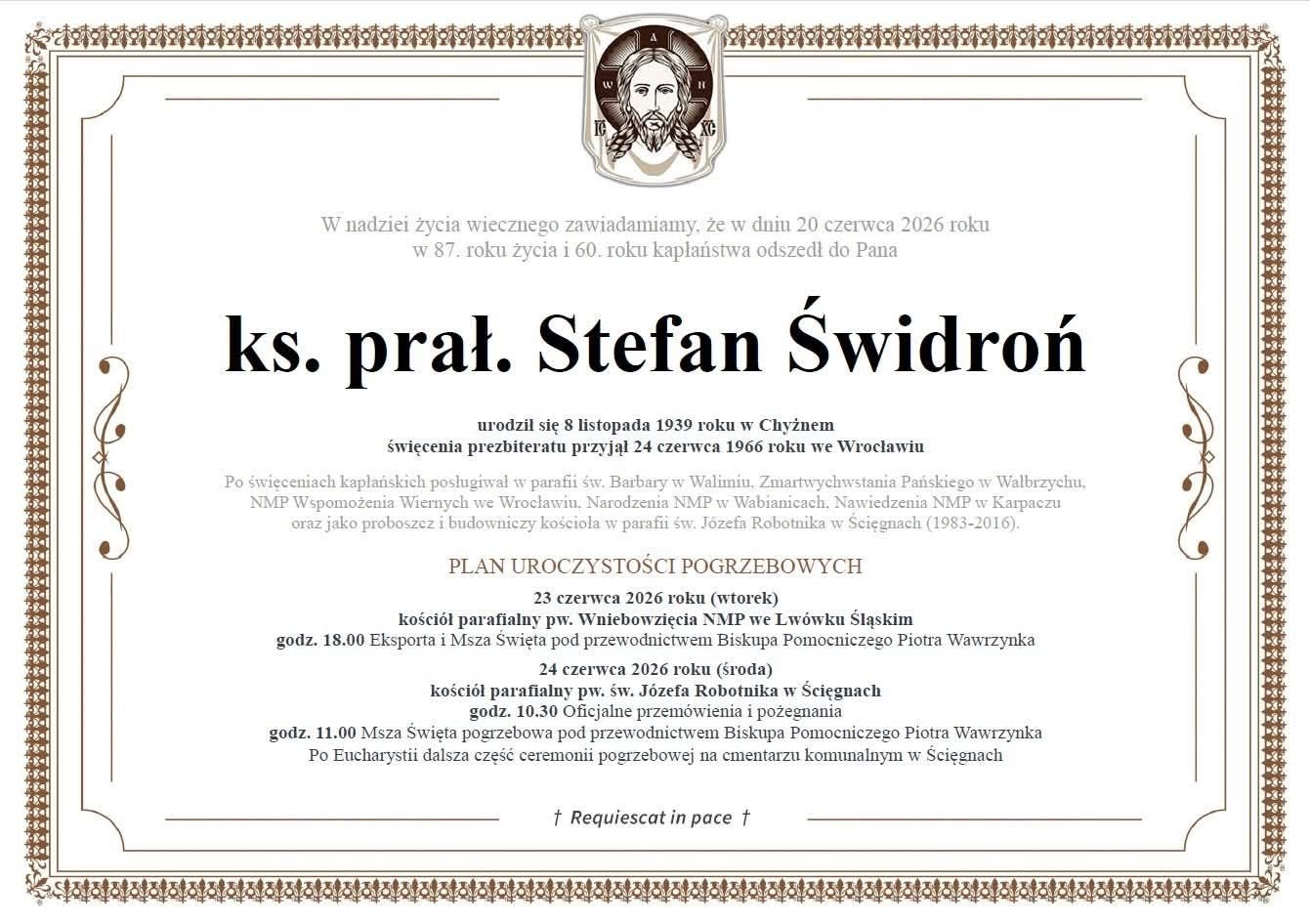 Zmarł ksiądz Stefan Świdroń