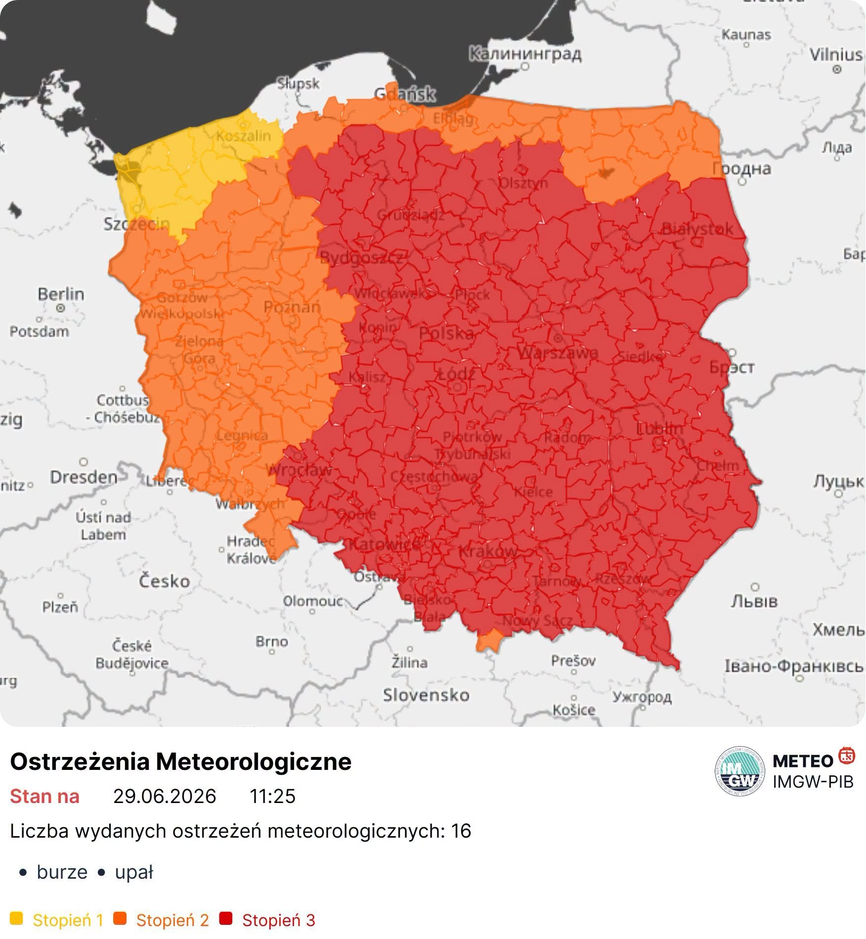 Najpierw żar z nieba, potem burze. RCB ostrzega region