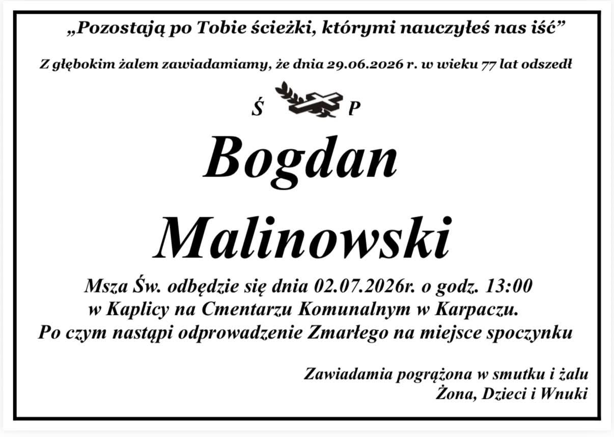 Nie żyje Bogdan Malinowski