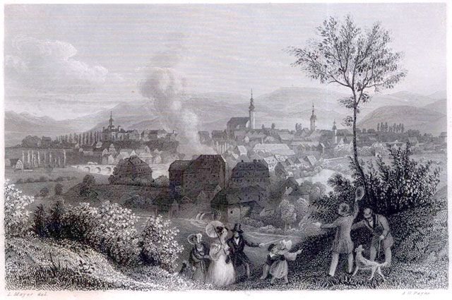 Siedemnastowieczna rycina z panoramą miasta. Taki krajobraz na pewno widział John Quincy Adams.