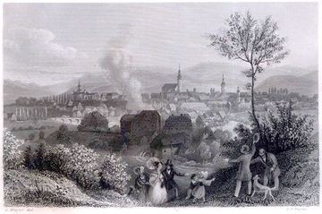 Siedemnastowieczna rycina z panoramą miasta. Taki krajobraz na pewno widział John Quincy Adams.