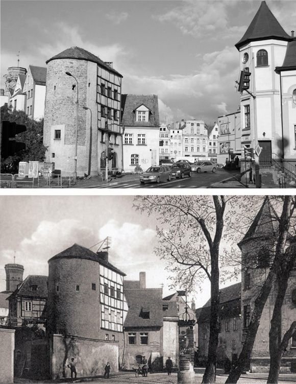 Baszta Grodzka i dawna łaźnia miejska: dziś i wczoraj.