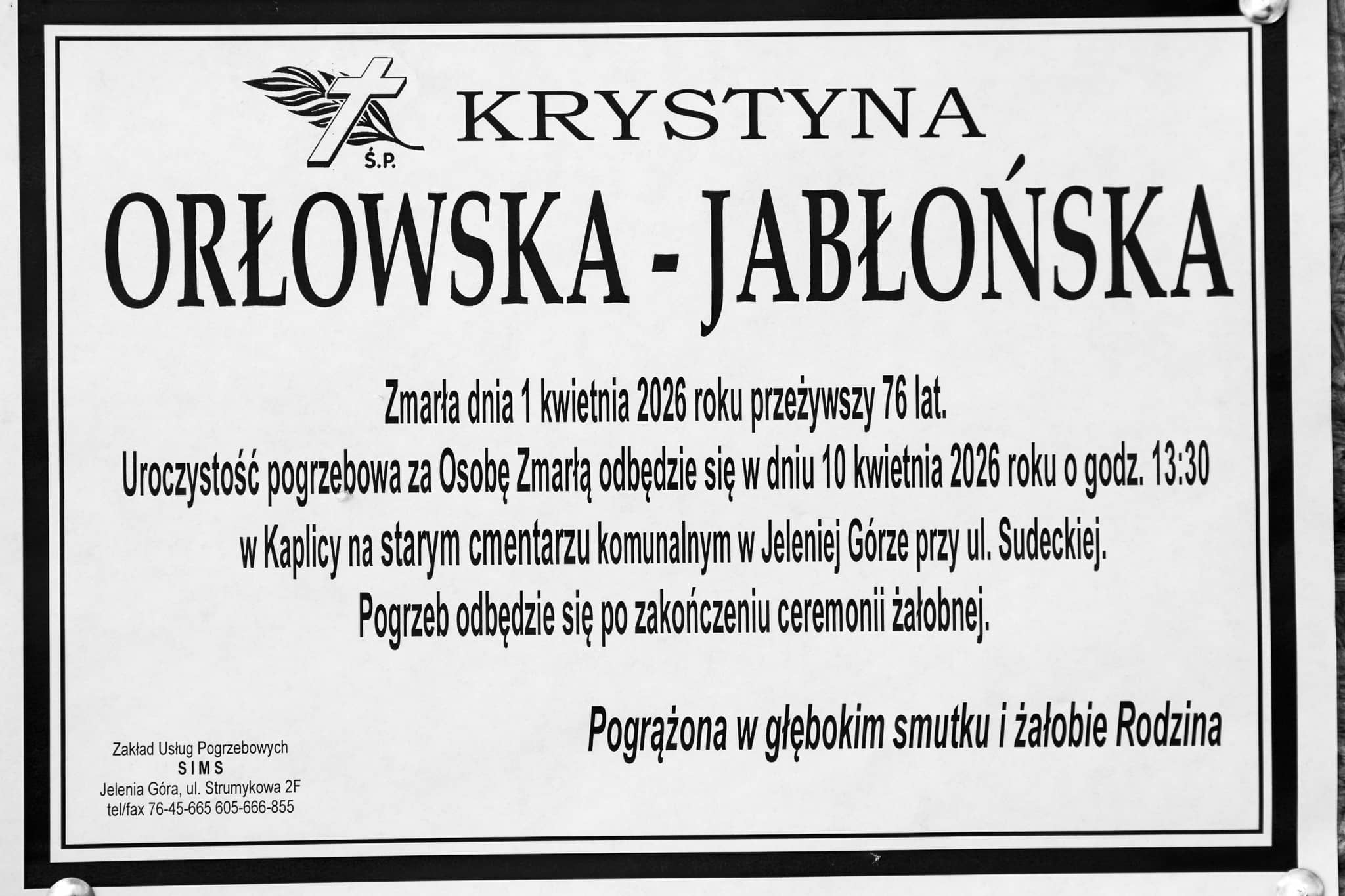 Zmarła Krystyna Orłowska–Jabłońska