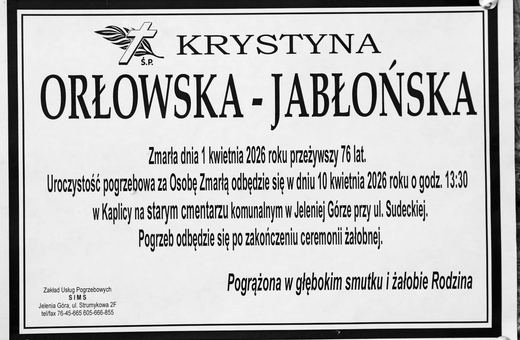 Zmarła Krystyna Orłowska–Jabłońska