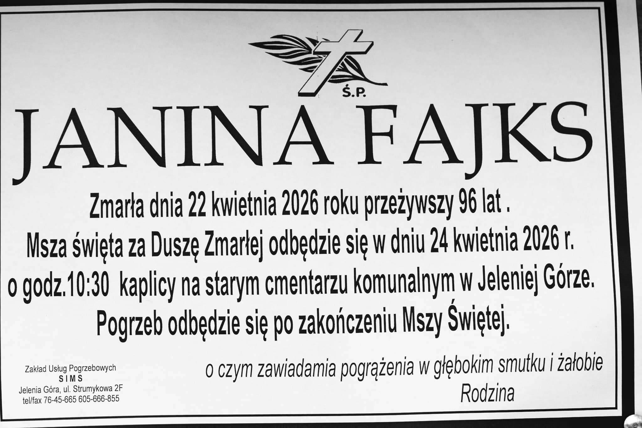 Zmarła Janina Fajks