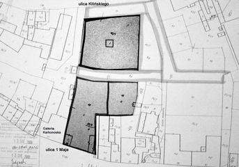 Mapka – Ciemniejszym kolorem zaznaczono własność spółki Parkdrigde, grubą obwódką działki należące do miasta.