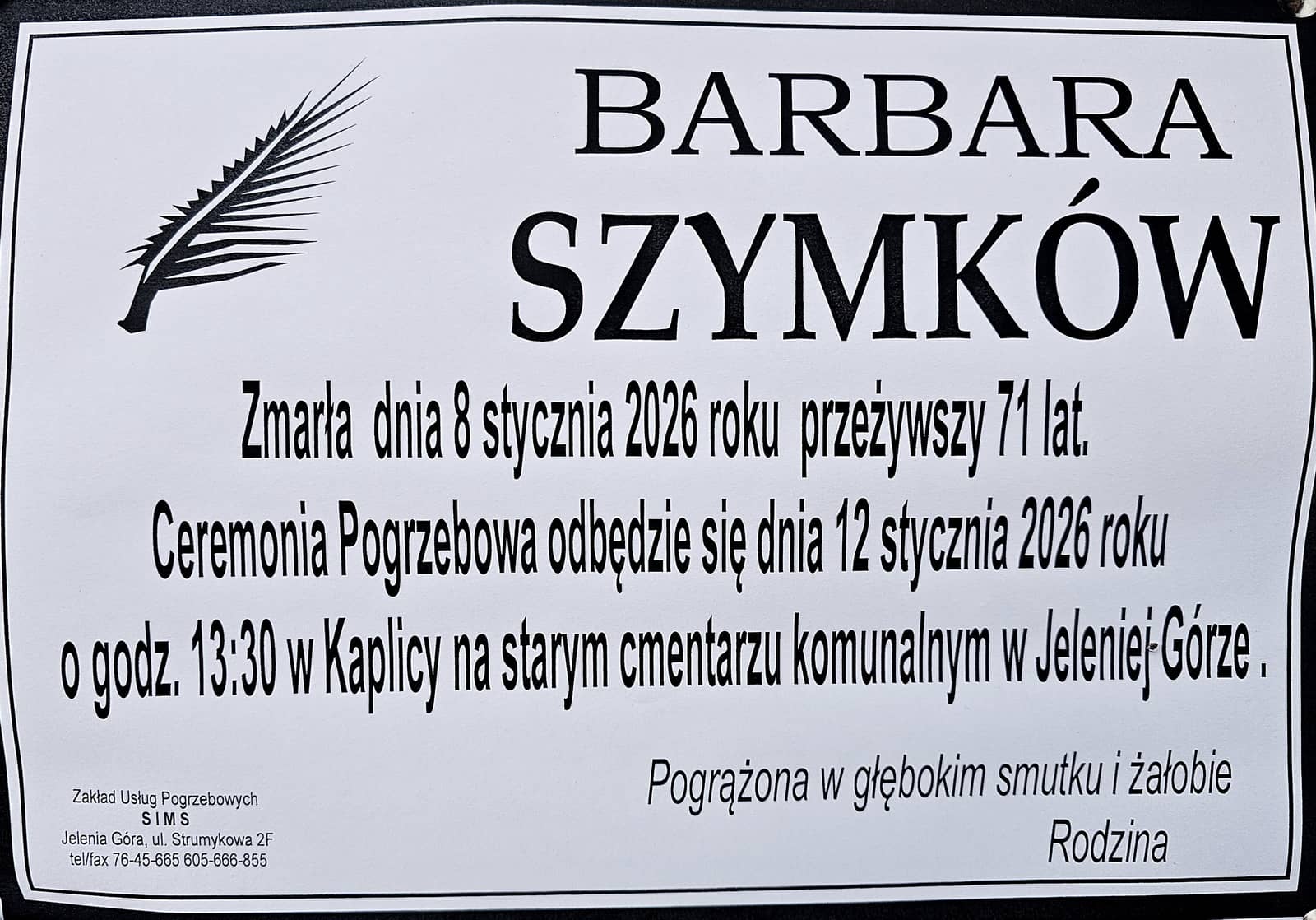 Zmarła Barbara Szymków
