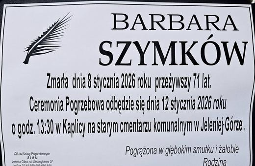 Zmarła Barbara Szymków