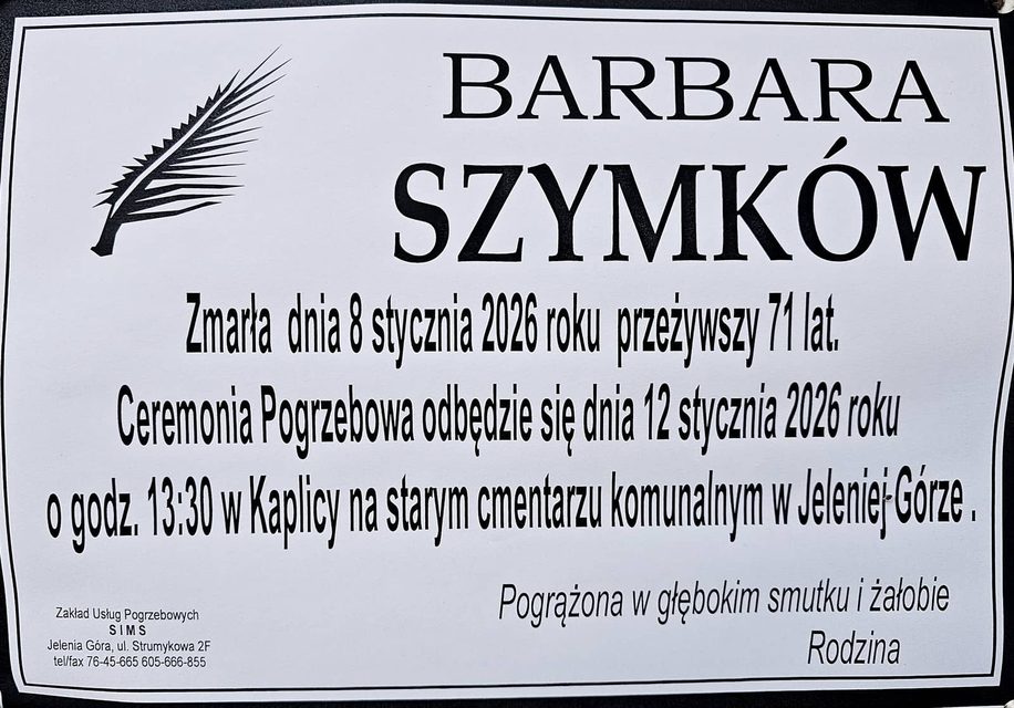 Zmarła Barbara Szymków