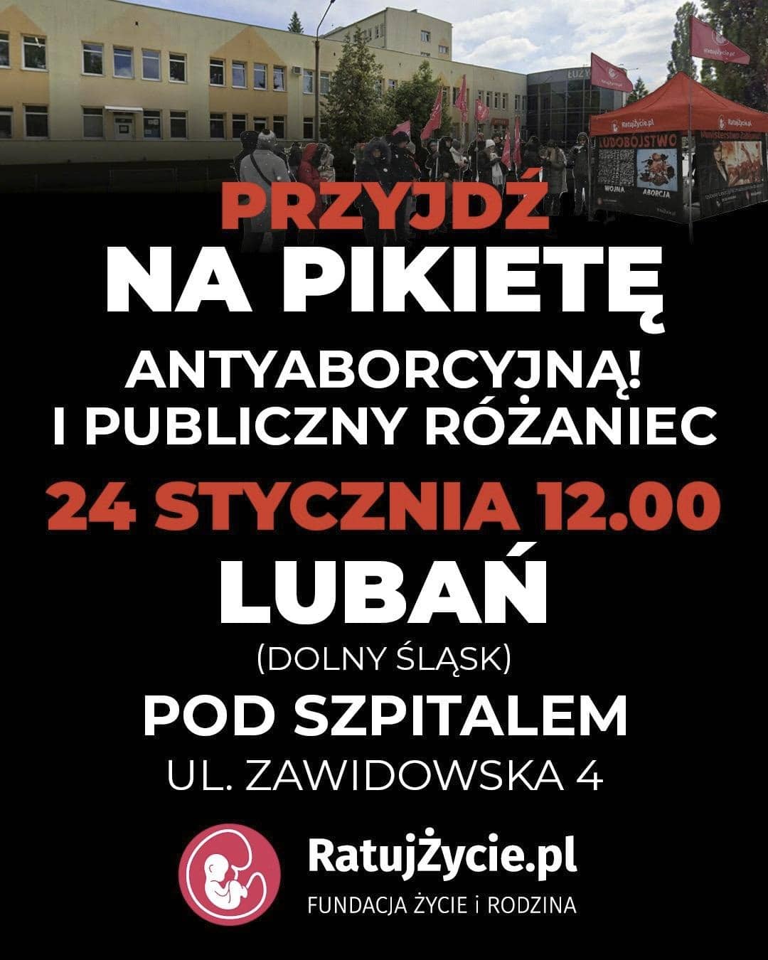 Protest przeciw aborcji przed szpitalem
