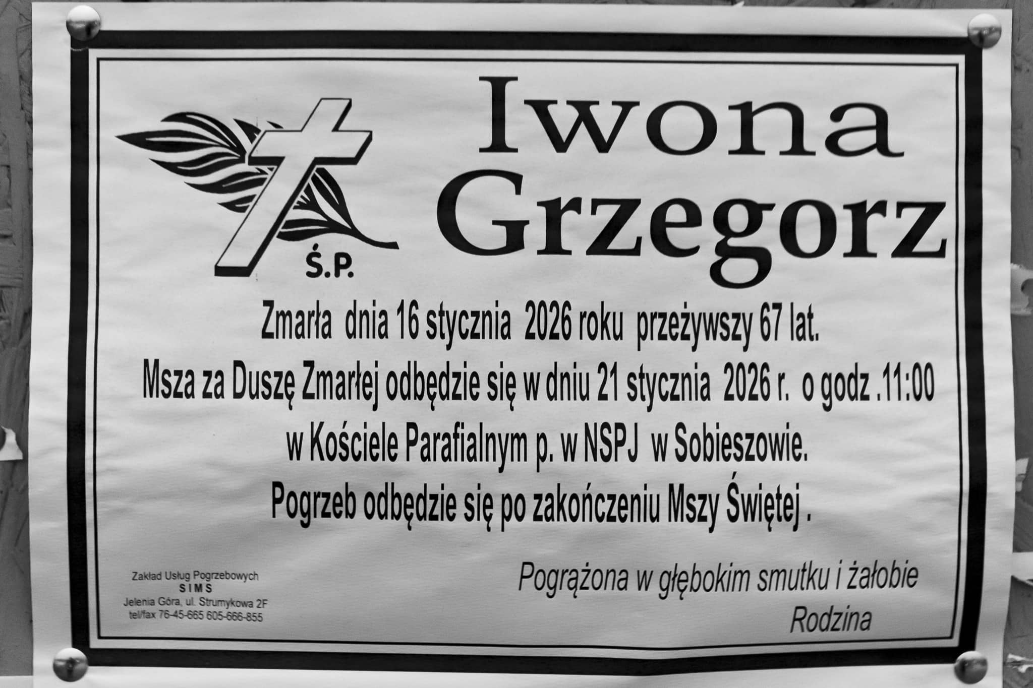 Zmarła Iwona Grzegorz