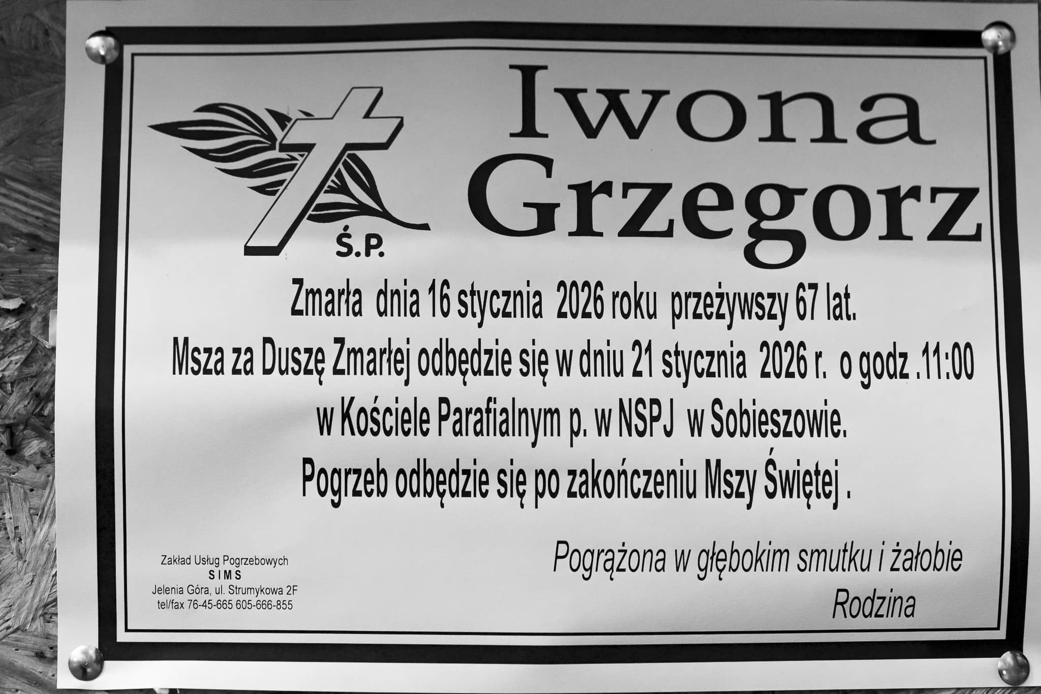 Zmarła Iwona Grzegorz