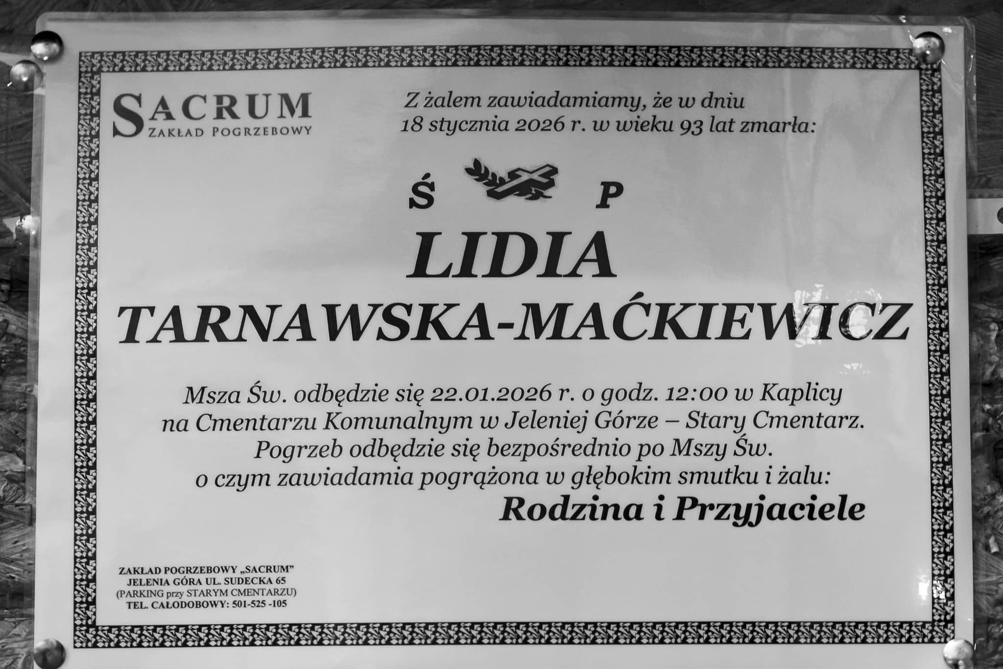 Zmarła Lidia Tarnawska–Maćkiewicz