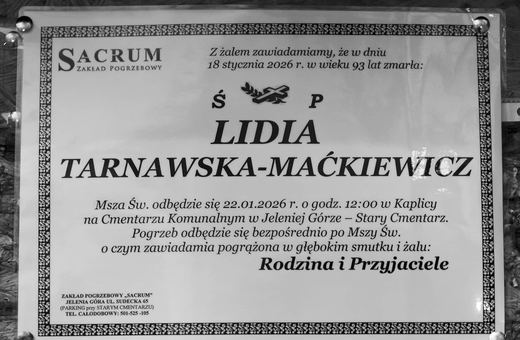 Zmarła Lidia Tarnawska–Maćkiewicz