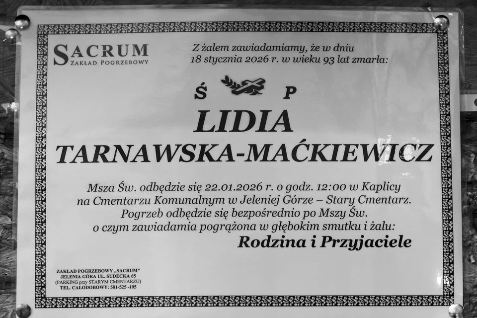 Zmarła Lidia Tarnawska–Maćkiewicz