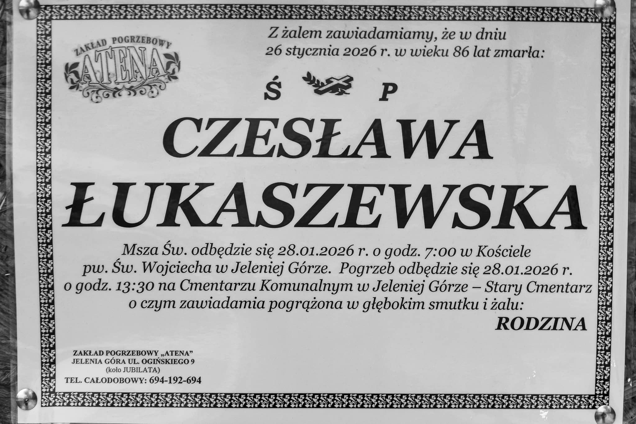 Zmarła Czesława Łukaszewska