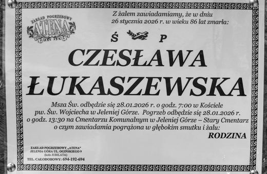 Zmarła Czesława Łukaszewska