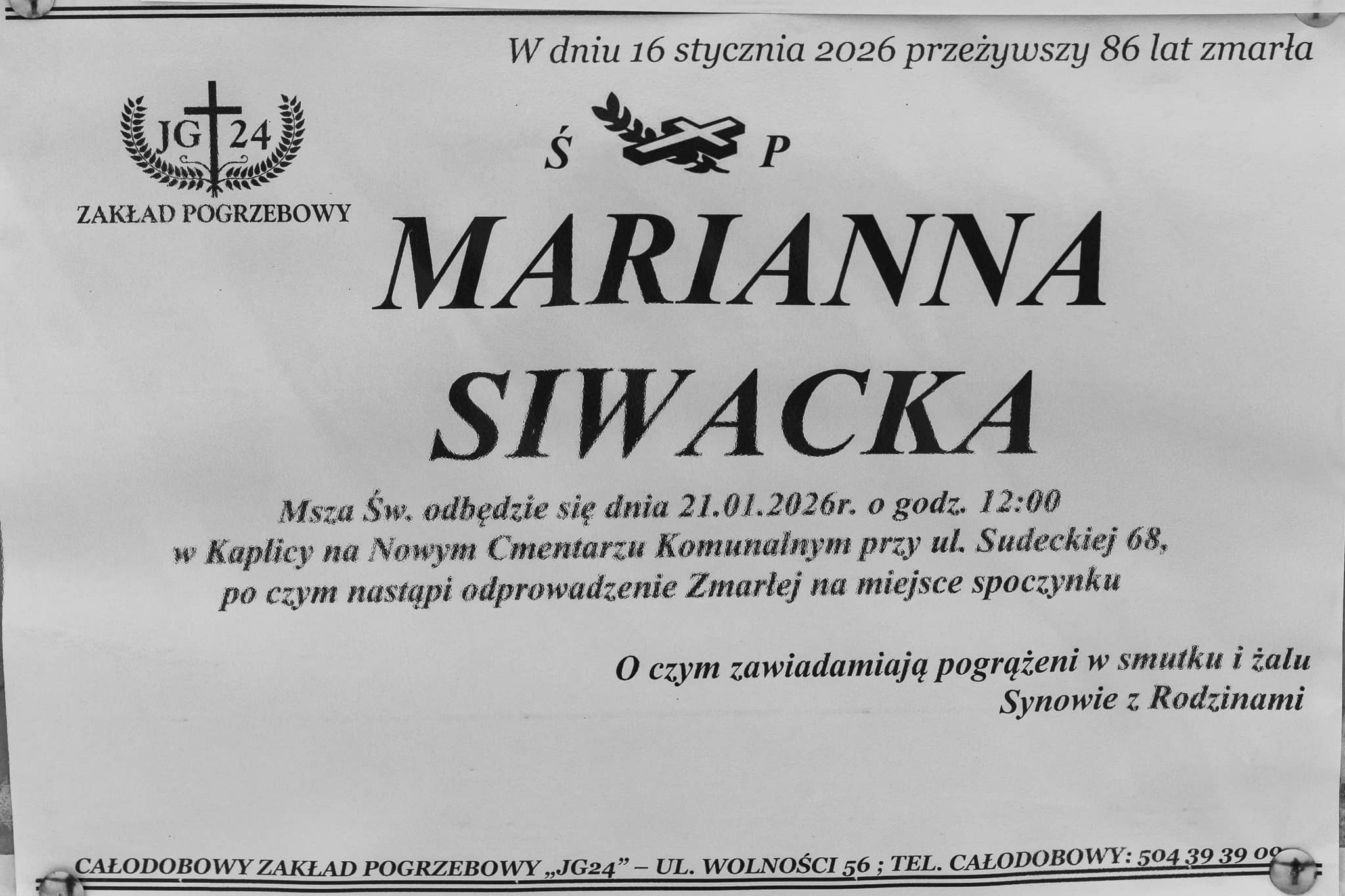 Zmarła Marianna Siwacka