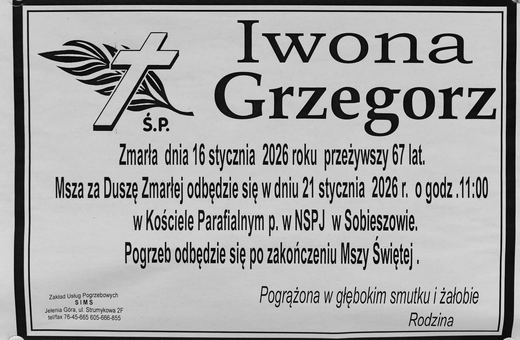 Zmarła Iwona Grzegorz