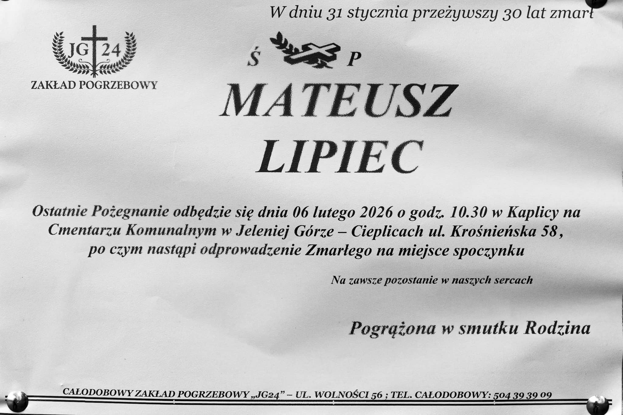 Zmarł Mateusz Lipiec