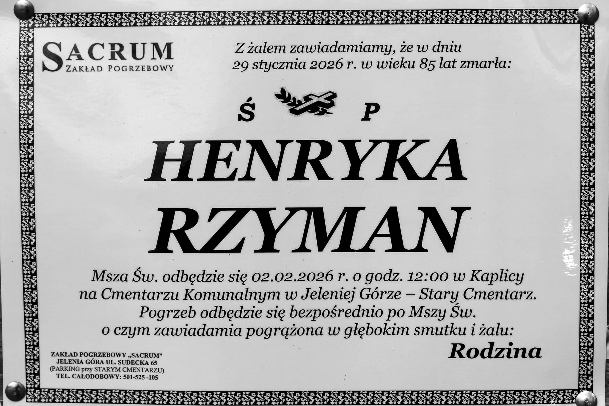 Zmarła Henryka Rzyman